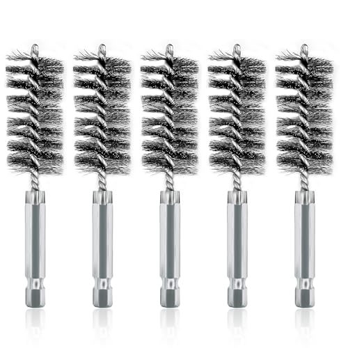 ASNOMY 5Pcs 7/8" Stainless Steel Bore Brush Set, Stainless Steel Bristles, Twisted Knotted, for Power Drill Cleaning - style: 5Pcs 22mm | 7/8" Inch
