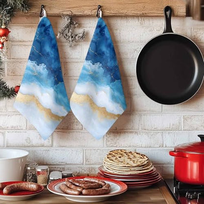 Blue Coastal Kitchen Towels Set of 4, Ultra Absorbent Dish Towels Quick Drying Microfiber Hand Towel Decorative Modern Luxury Summer Nautical Beach Tea Towel Dishcloths for Kitchen Cleaning 18"x28" - size: 4 Pack