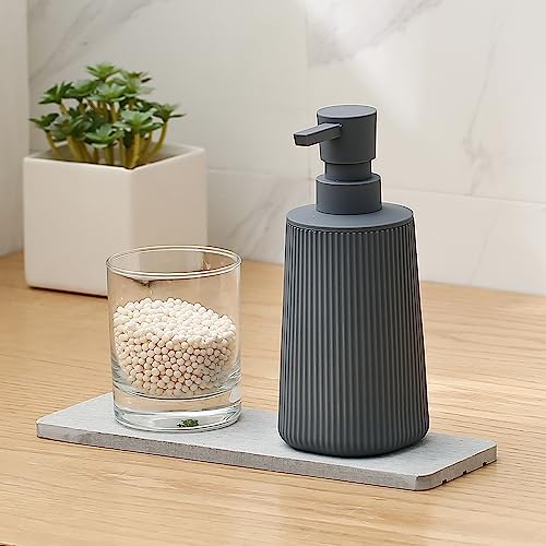 Small Soap Dispenser for Bathroom and Kitchen, Modern Farmhouse Striped Style Plastic Hand Soap Dish Soap Dispenser with Pump Matte Gray - color: Gray