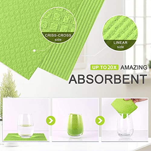 Swedish Dishcloths Cellulose Sponge Cloths for Kitchen, 10 Pack of Eco-Friendly No Odor Reusable Absorbent Quick Dry Dish Rag Cloth, Cleaning Towels for Washing Dishes (Green)