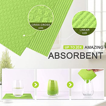 Swedish Dishcloths Cellulose Sponge Cloths for Kitchen, 10 Pack of Eco-Friendly No Odor Reusable Absorbent Quick Dry Dish Rag Cloth, Cleaning Towels for Washing Dishes (Green)