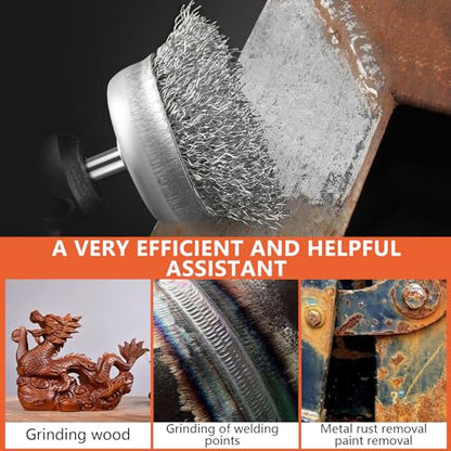 9 Pcs Stainless Steel Wire Wheel Brush Set for Drill with 1/4 Inch Shank for Rust Removal, Corrosion and Scrub Surfaces - size: 9PCS