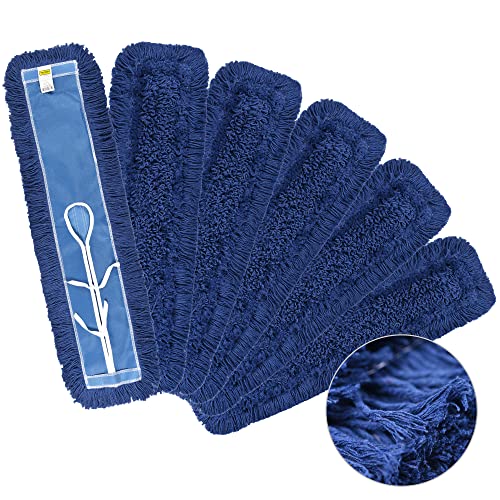 Matthew Cleaning 24'' Industrial Strength Cotton Dust Mop Refill Washable Replacement Heads for Residential & Commercial Use Fit Standard Dust Mop Frames, Hardwood, Laminate, Concrete Floors 6 Pack - color: Blue, size: 24'' 6 Pack