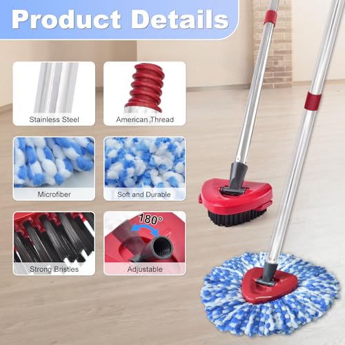 Mop Head Replacement, Base, Mop Handle for Ocedar RinseClean 2-Tank System, 2 Microfiber Mop Refills, Extendable Length 30-59" Mop Handle, Base and Scrubber for All Hard-surfaced Floor - color: Blue (2 Tank System)