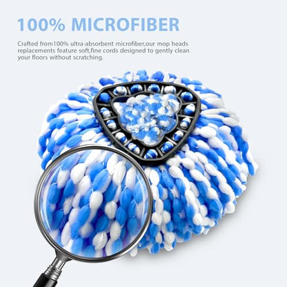 Spin Mop Replacement Head for RinseClean 2-Tank System, Includes 3 Microfiber Cedar Mop Refills & 1 Replacement Base, Washable Mop Heads, for Hardwood Tile Laminate Floor Cleaning