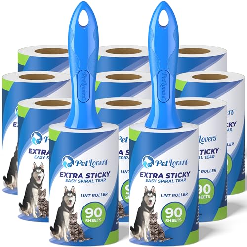 PetLovers Extra Sticky Lint Rollers and Refills - 990 Sheets, Dog and Cat Lint Remover, 9 Packs of Refills