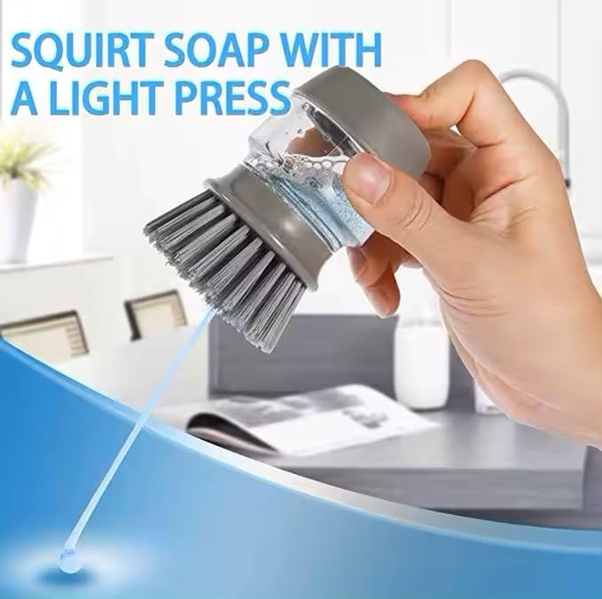 Soap Dispenser Palm Dish Brush with Storage Bracket – Drainage Base, Easy-to-Clean Kitchen Utensil Cleaner | Includes Extra Soft Bristle Brush (Gray&Green) - color: Gray&green