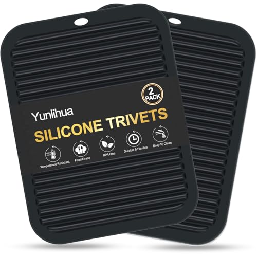 9"x12" Large Heat Resistant Silicone Trivets for Hot Pots and Pans, Hot Dishes, 2 PCS Multipurpose Non Slip Pot Holders Hot Pads for Kitchen Countertop Table, Food Grade & BPA Free, Black - color: 9x12 In, 2 Black Rectangular