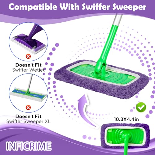 6 Pack Reusable Microfiber Mop Pads Compatible with Swiffer Sweeper Mop, Dry Sweeping Cloths & Wet Mopping Cloths, Washable Mop Pads for Surface/Hardwood Floor Cleaning (Mop is Not Included)
