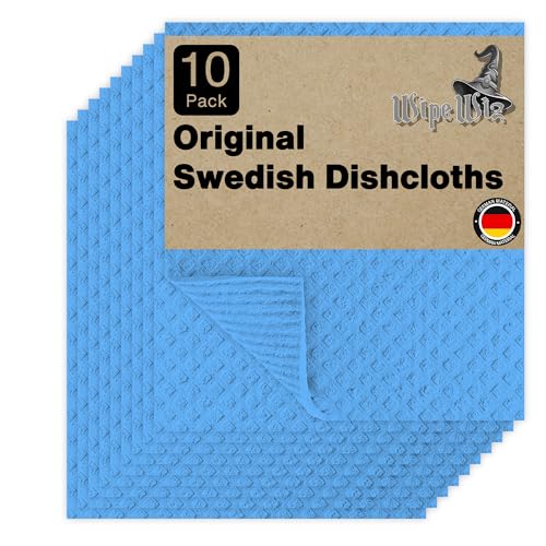Swedish DishCloths - 10 Pack (Blue), (German Material) Reusable Cellulose Sponge Cloth for Kitchen - Household, Highly Absorbent, No-Odor Dishcloth - color: 002 Blue