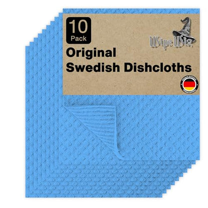 Swedish DishCloths - 10 Pack (Blue), (German Material) Reusable Cellulose Sponge Cloth for Kitchen - Household, Highly Absorbent, No-Odor Dishcloth - color: 002 Blue