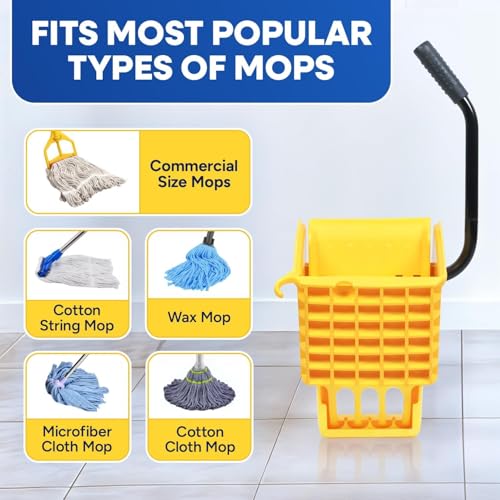Plexon Mop Wringer Only - Compatible with 26QT and 35QT Buckets, Yellow - Side Press Wringer Replacement for Commercial Mop Bucket on Wheels