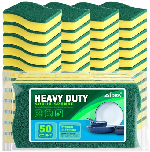 AIDEA Sponges Kitchen, 50 Pack Heavy Duty Dish Sponge, Cleaning Dish Scrubber for Home and Kitchen, Stink-Free Cleaning Supplies for Pots, Pans - style: S Shape