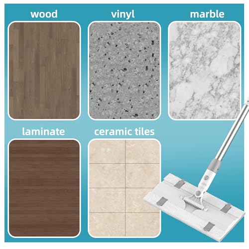 Disposable Pad Flat Mop for Floor Cleaning, 15.7 in (40 cm) Aluminum Base, 52 in Aluminum Handle, Includes 20 Dry Pads + 20 Wet Pads, Hands-Free Easy Clean – LJGG (Gray/White) - size: 51.7 in Handle, 10.8 x 5.1 in Mop Head
