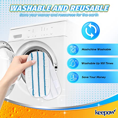 KEEPOW Reusable Steam Mop Pads Set Compatible with PurSteam ThermaPro 10-in-1 | 4 Pack Steam Mop Pads & 2 Universal Microfiber Cloths, Washable Replacement Pads for Floor Cleaning - color: White-4+2 Pack