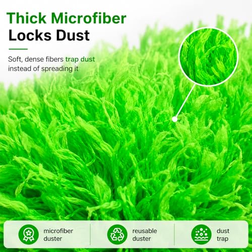 Duster for Cleaning High Ceiling Fan (Green), AzunMicrofiber Feather Duster with 30" to 100" TelescopingExtension Pole, Long Extendable Duster for Home CarFurniture Cobweb - color: Green