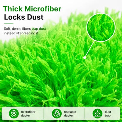 Duster for Cleaning High Ceiling Fan (Green), AzunMicrofiber Feather Duster with 30" to 100" TelescopingExtension Pole, Long Extendable Duster for Home CarFurniture Cobweb - color: Green