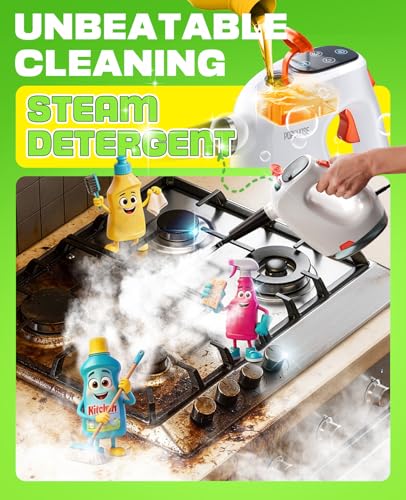 POPCHOSE Steam Cleaner with Detergent Dispenser, 15s Heat-Up Handheld Steam Cleaner for Home, Removable Water Tank - color: WhiteOrange