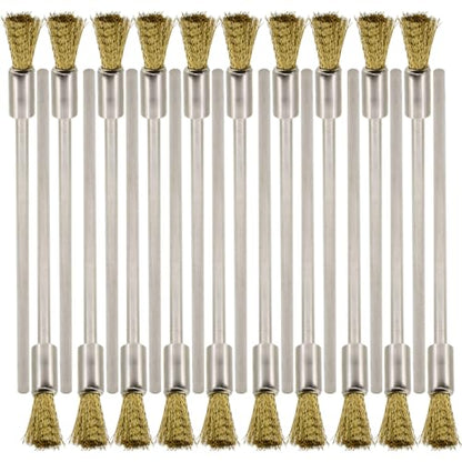 20PCS Brass Wire Brushes with Extended Handle - Metal Rust Removal, Polishing, Cleaning - 6mm Diameter, 1/8″ (3mm) Shaft, 100mm Length - Removes Burrs, Dust, and Oxide Layer - Rotary Tool Accessories - style: Brass Wire Brush 3*6*100mm 20PCS