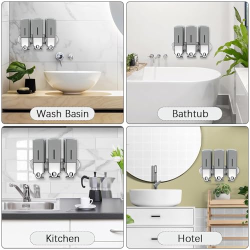 No-Drill 3 Pack 500ml Wall Mounted Soap Dispenser for Bathroom and Kitchen, Shampoo and Conditioner Dispenser Drill Free with Adhesive(Square-Grey) - color: Grey-2
