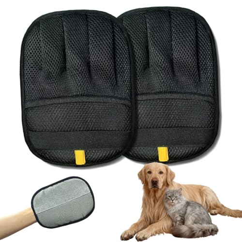 2-Pack Reusable Electrostatic Pet Hair Remover Gloves for Furniture, Carpets, Car Interiors & Auto Upholstery.