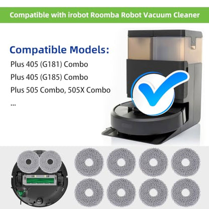 VIEWALL 8 Pack Mop Pad for iRobot Roomba Plus 505X/505/507 Combo, Plus 405 | G181/G185 Combo, Plus 4020 Combo Robot Vacuum Cleaner, Microfiber Washable Mop Cloth Replacement Parts Accessories - size: 400/500 Mop Pads 8 Pack