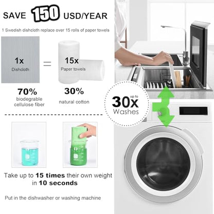 METUUTER 10 Packs Swedish Dishcloths, Reusable Kitchen Dishcloths Compostable Cellulose Dish Clothes for Kitchen and Household Use (Grey) - color: Grey