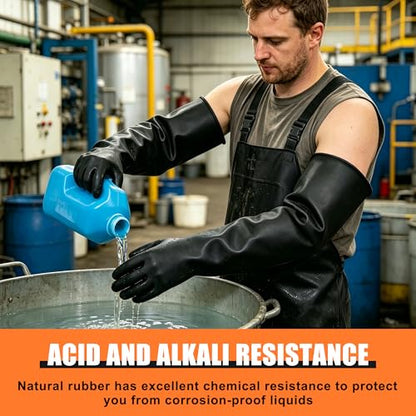 24" Chemical Resistant Glove, Reusable Heavy Duty Long Rubber Gloves, Long Waterproof Dishwashing Gloves, Industrial Safety Gloves for Men - color: 24 Inch