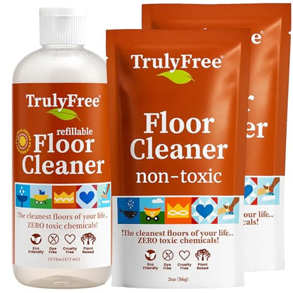 Truly Free Floor Cleaner Kit - Plant-Based Mopping Solution - DIY All-Surface Cleaner for Hardwood, Tile, Wood & Concrete (16 oz Reusable Empty Bottle + Two Fills, 3 oz ea.)