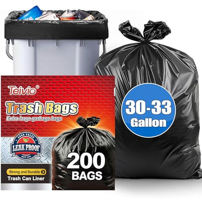 Teivio Black Large Trash Bags 30-33 Gallon 200 Count | Large Multipurpose | Fit 23,25,30,33 gallon Garbage Bin Liner | Kitchen | Lawn And Leaf Bags Outdoor Yard Waste Bag | Workshops Trash - size: 1 Count (Pack of 200), style: 200pcs-30 33 Gallon-Black