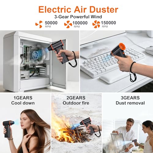 F32MAX Compressed Air Duster-150,000RPM Super Power Electric Air Duster and Vacuum Cleaner & Bag Vacuum Sealer 3-in-1，for PC Keyboard Cleaning, Car Interior Cleaning.