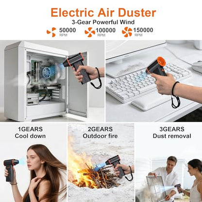F32MAX Compressed Air Duster-150,000RPM Super Power Electric Air Duster and Vacuum Cleaner & Bag Vacuum Sealer 3-in-1，for PC Keyboard Cleaning, Car Interior Cleaning.