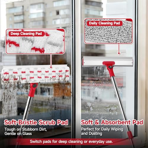 2-in-1 Professional Window Squeegee, 86.6'' Window Cleaner Tool with 6-Section Extension Pole, Window Cleaning Kit with 4 Microfiber Cloth, Window Washing Equipment for in/Outdoor Windows - style: Window Cleaning Kit