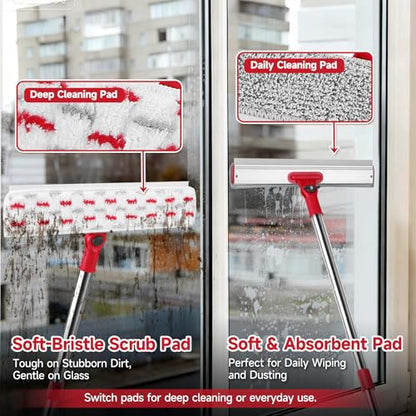 2-in-1 Professional Window Squeegee, 86.6'' Window Cleaner Tool with 6-Section Extension Pole, Window Cleaning Kit with 4 Microfiber Cloth, Window Washing Equipment for in/Outdoor Windows - style: Window Cleaning Kit