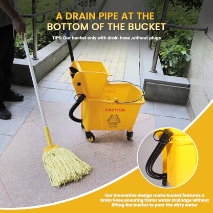 35-Quart Commercial Mop Bucket with Side Press Wringer on Wheels | Floor Cleaning , Including Commercial Mop and Mop Head Replacement,Yellow