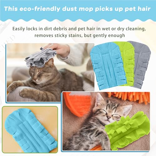 Zubebe 12 Pcs Duster Refill Reusable Fleece Duster Refills Feather Flat Dusters Multi Surface Washable Cleaning Pads Tools for Home, Blinds, Car, Pet, Furniture, Fans (Blue,Green,Grey) - color: Blue, Green, Gray