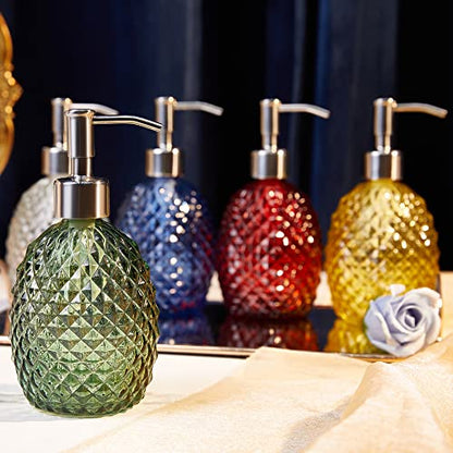 Glass Soap Dispenser with Stainless Steel Pump, 12oz Clear Dish Soap/Hand Soap/Laundry Soap/Lotion Dispenser, Refillable Liquid Dispenser for Bathroom Kitchen Shower (Green) - color: Green