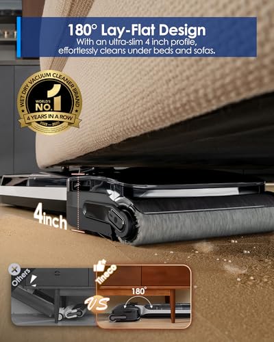 Tineco Floor ONE S6 Master Wet Dry Vacuum Cleaner, 20kPa Suction Vacuum Mop with Dual-Edge Cleaning, 45 Min Runtime (Quite Mode), 185°F Flashdry, 4inch Ultra-Slim