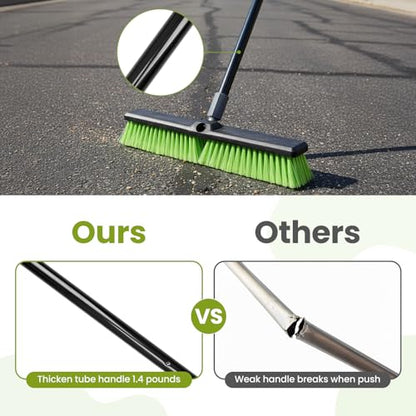 3 Pack 18” Push Broom Outdoor Heavy Duty, Garage Shop Broom with 59.5" Long Bandle for Cleaning Outdoor or Indoor Tile, Garage, Shop, Deck, Concrete, Wood, Stone, Patio Floor, with Soft Bristles