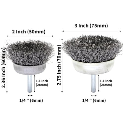 9-Piece Large Wire Brush Wheel Set - Metal Rust Removal, Polishing, Cleaning - 1/4″ (6mm) Shaft - Removes Burrs, Dust, and Paint - Handles Rough Surfaces - Rotary Tool Accessories - style: Set of 9 Large-sized Wire Brushes