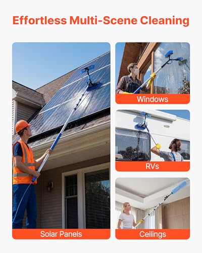 VEVOR Solar Panel Cleaning Kit, 24 ft, Water Fed Pole Kit with Cleaning Brush, Soap Dispenser, Extendable Aluminum Telescopic Pole, 180° Rotatable Brush Head, for Roof Mounted Solar Panels, Windows - size: 24 Ft