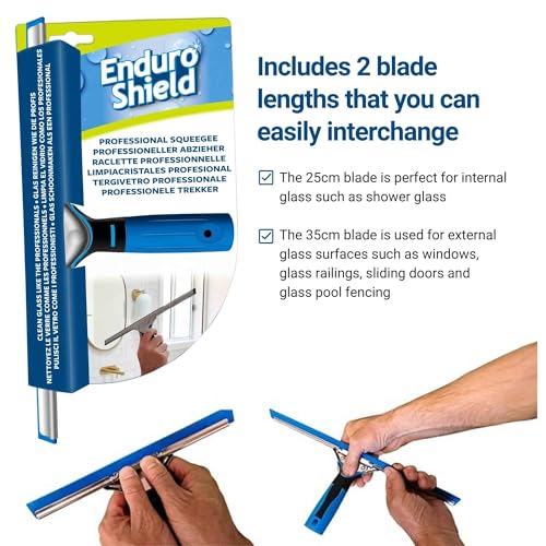 Professional Squeegee - Premium Quality Silicone Rubber Blades with Ergonomic Handle for Streak-Free Cleaning - Perfect for Windows, Shower Doors, and Railings - size: Single: Professional Squeegee