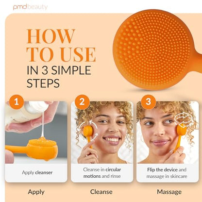 PMD Clean Mini - Smart Facial Cleansing Device with Silicone Brush & Anti-Aging Massager - Waterproof - SonicGlow Vibration Technology - Clear Pores and Blackheads - Lift, Firm, and Tone Skin - color: Orange