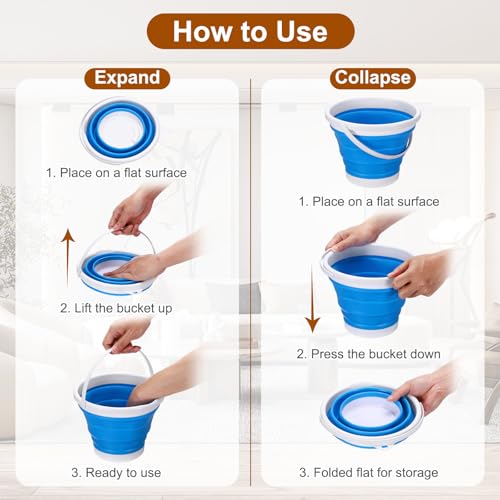 uxcell Collapsible Bucket, 1.3 Gallon (5L) Small Foldable Bucket, Portable Water Pail Round Tub Cleaning Tools with Handle for RV Camping Household Garden Fishing Car Wash, Pink - color: Pink