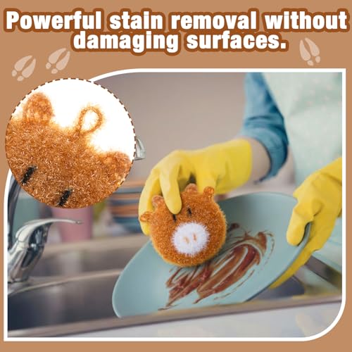 Breling 6 Pieces Sunflower Shape Dish Sponge Dual Sided Non Scratch Dish Washing Scrubbers, Reusable Household Cleaning Kitchen Tools for Dishwashing Washing Dishes Cookware(Cow) - style: Highland Cattle