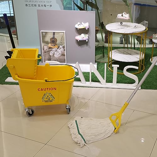 Midoneat Commercial Mop Bucket with Side Press Wringer on Wheels, 35Qt,Yellow Including One Commercial Mop - size: 35