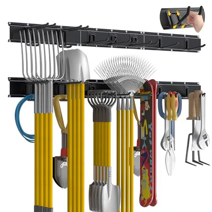 Garage Tool Organizer Wall Mount with 48 inches Rails and 7 Adjustable Heavy-Duty Hooks, Garden Tool Organizer, 10 Pack Carries 440 lbs, Heavy Duty Garage Storage Rack For Yard, Shed, Easy to install - size: 48 inch with 3 Panels & 7 Hooks