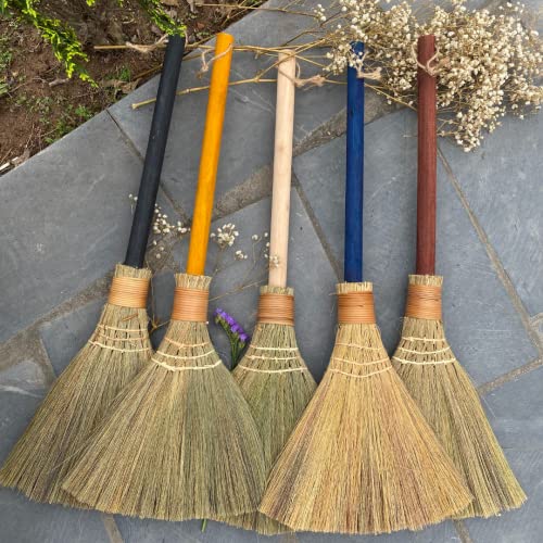 Natural Whisk Sweeping Hand Handle Broom - Vietnam Handmade Straw Soft Broom Design for Home, Kitchen, Grage, Bedroom 12.2" Width, 28.35" Length - style: Brown
