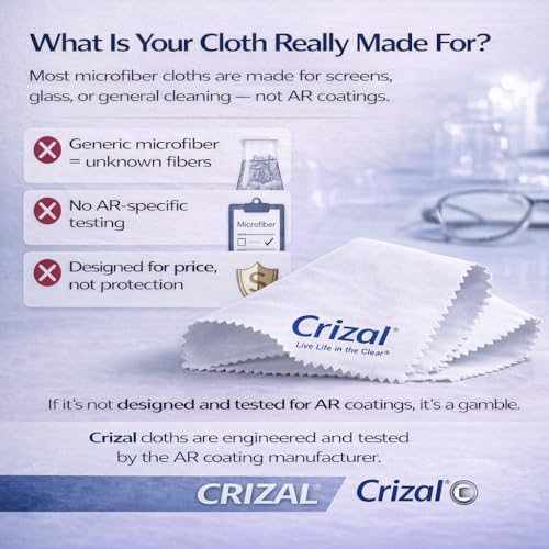 Crizal Microfiber Cleaning Cloths for Eyeglasses – Designed & Tested by CRIZAL® for AR-Coated Lenses – Safe Lens Cleaning Without Scratching-4 Pack - color: Cloth, 4 Pack