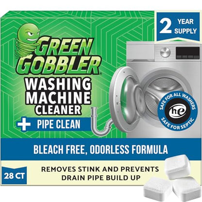 Green Gobbler Premium Washing Machine Cleaner & Deodorizer Tablets with Pipe, Drain & Hose Clean Technology | Front & Top Load Washers | 28 Count - size: 28 Count (Pack of 1)